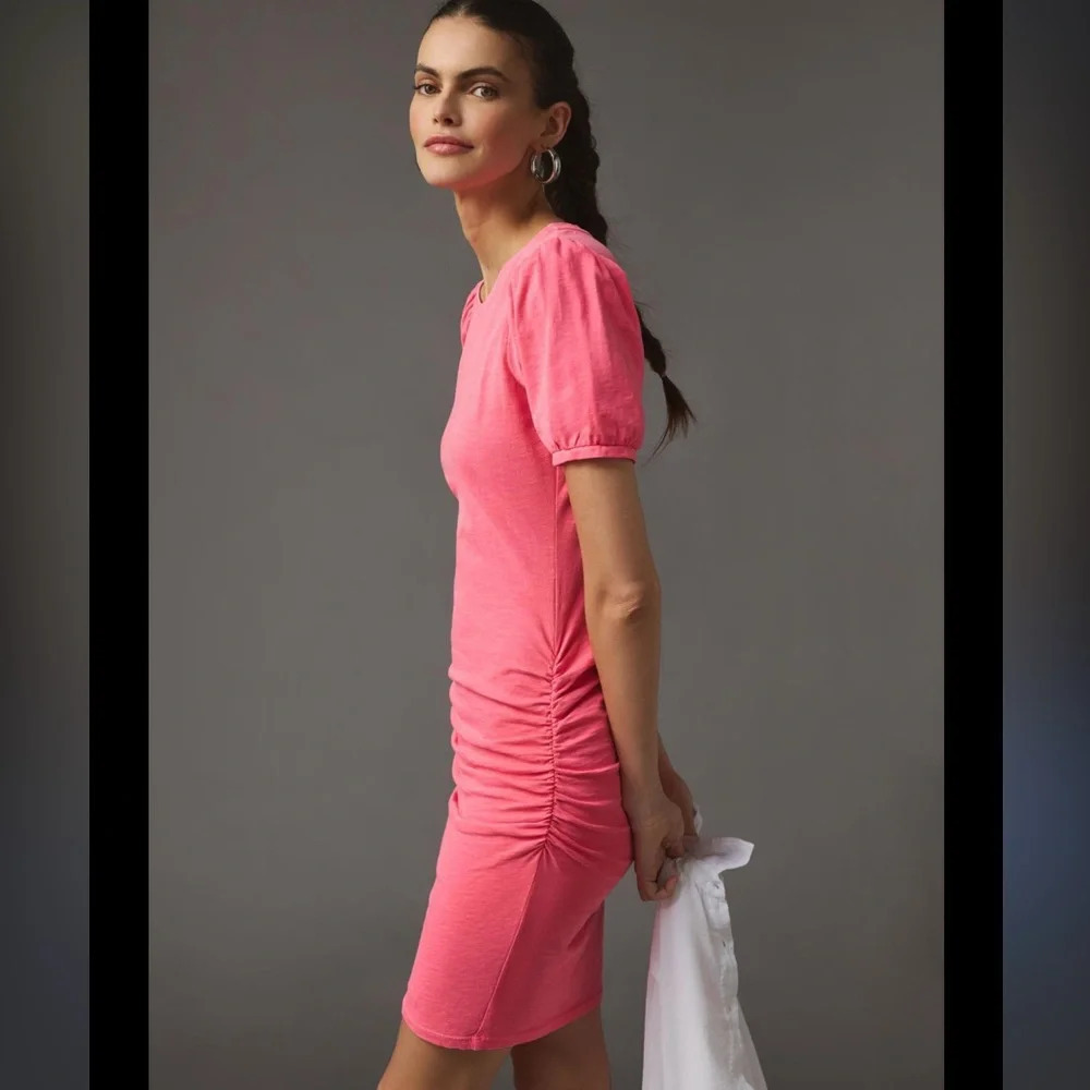 NWT Sundry Puff Sleeve T-Shirt Mini Dress Pink Size S (Anthropologie) - Picture 2 of 7